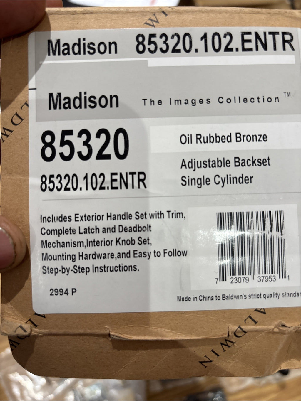 Baldwin 85320102LENT 85320 102 LENT MADISON BOX PACK SINGLE CYL ENTR SET READ