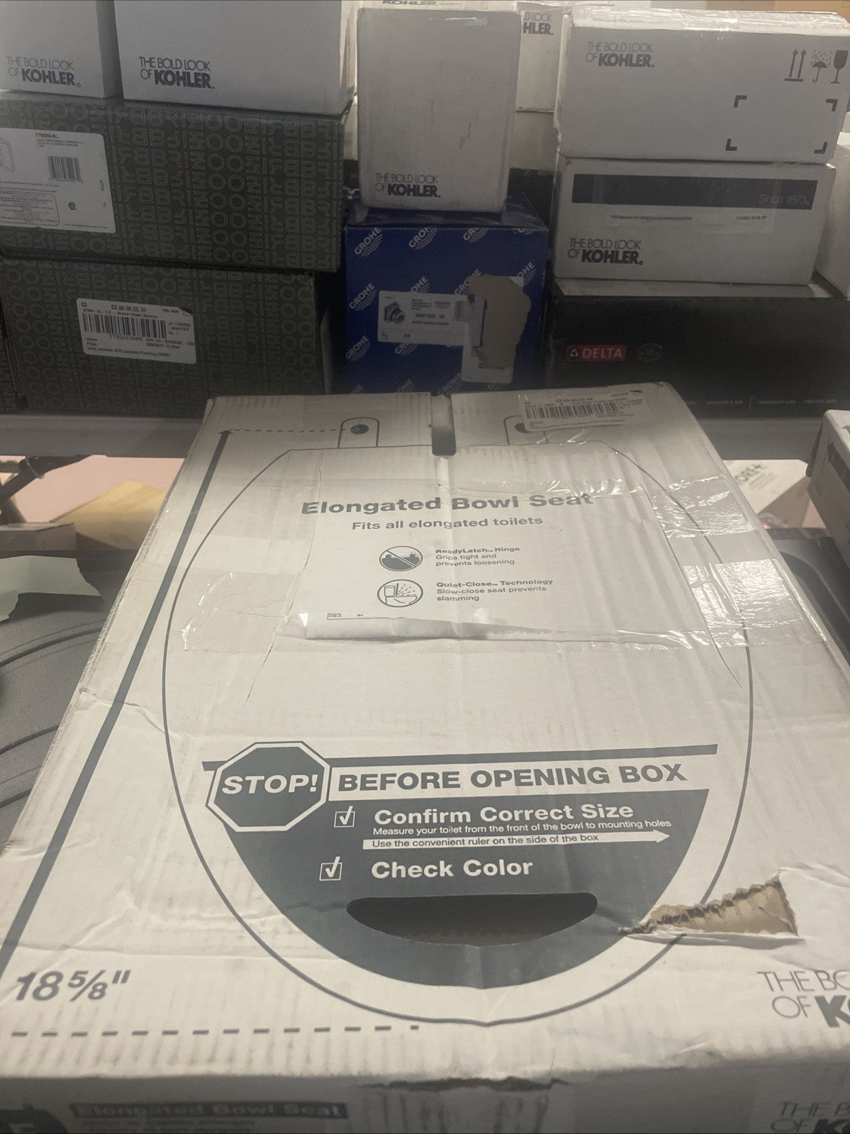 Kohler K-26801-95 Impro ReadyLatch Elongated Toilet Seat Ice Grey Quiet Close