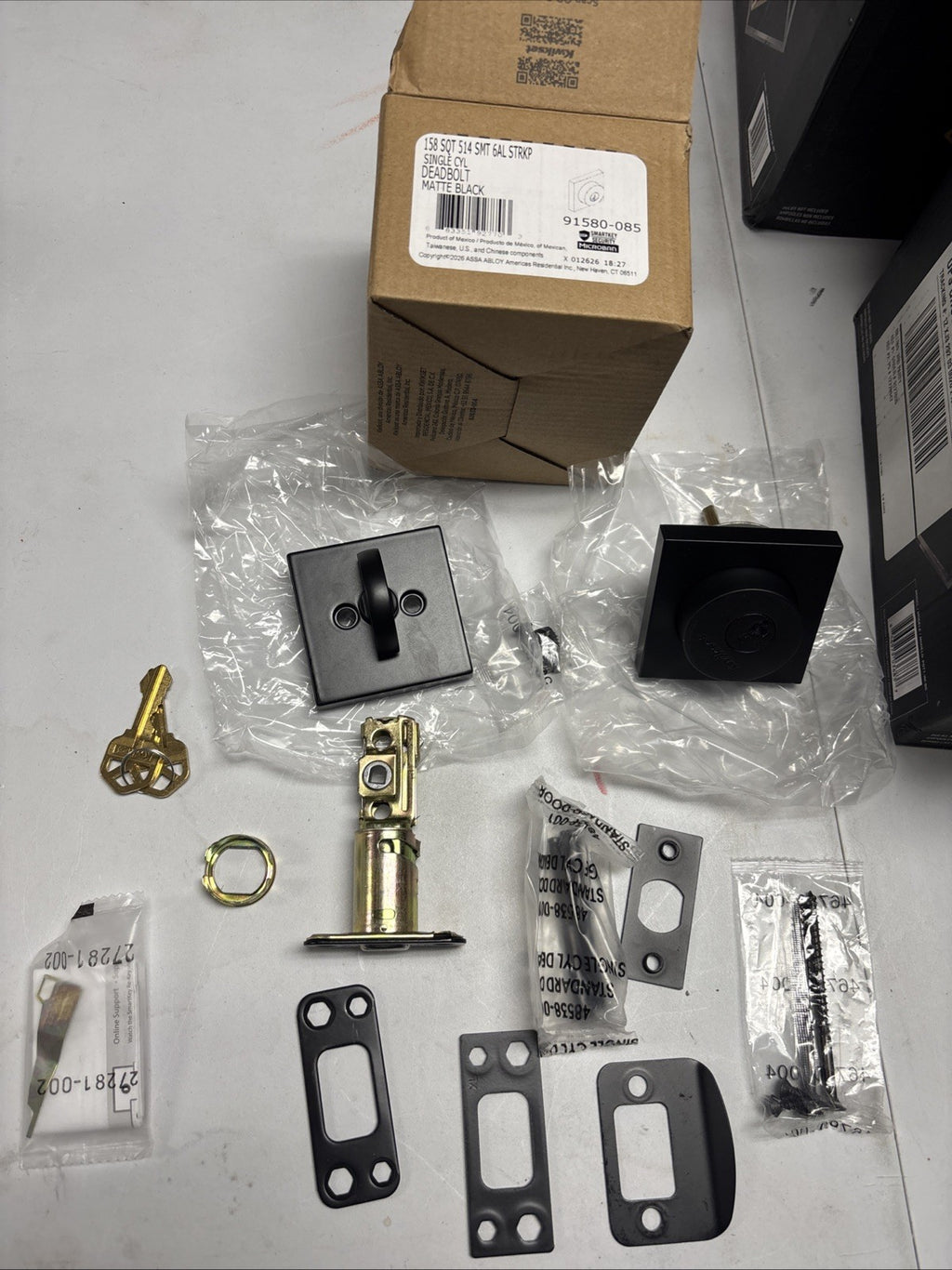 Kwikset 158SQT-514S.STRKP Halifax Sq. Single Cylinder Deadbolt-Matte Black *READ