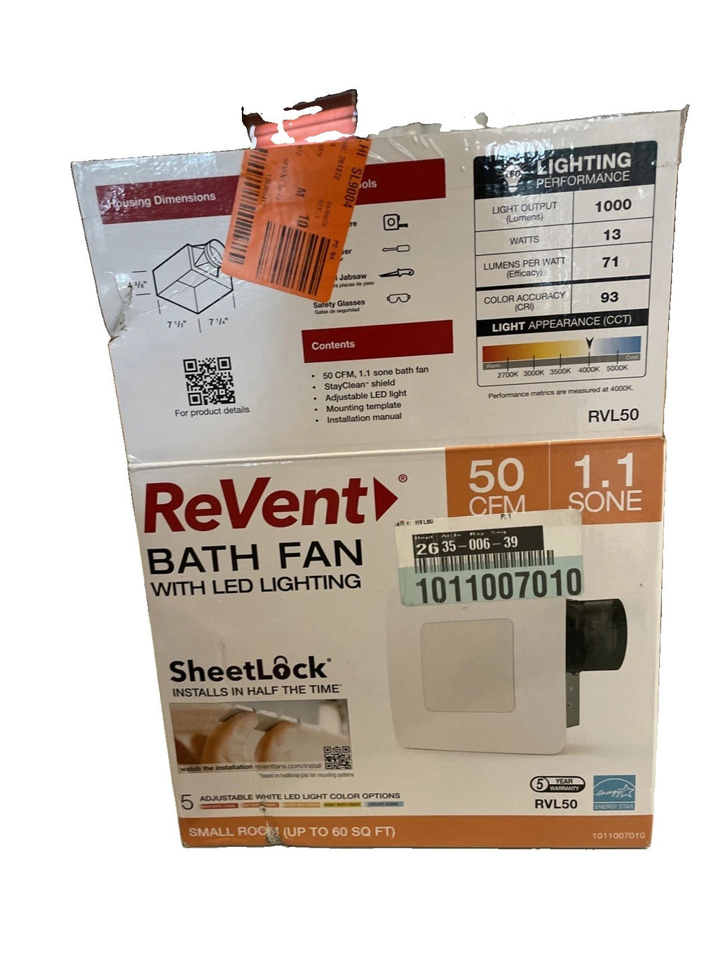 ReVent 50 CFM Bathroom Exhaust Fan w/ Adjustable LED Lighting, ENERGY STAR