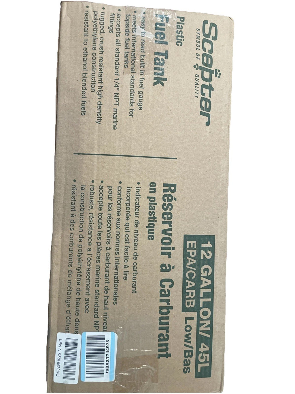 Scepter Portable 12 Gallon Fuel Tank, Rectangular Tall Profile Marine Fuel Can