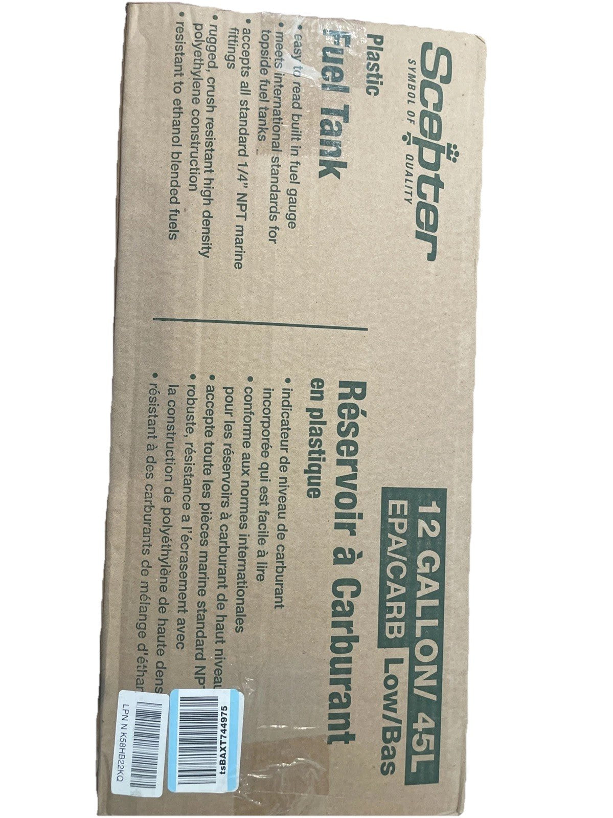 Scepter Portable 12 Gallon Fuel Tank, Rectangular Tall Profile Marine Fuel Can