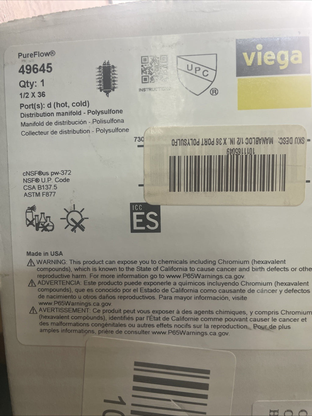 Viega ManaBloc 1/2" x 36 Port Distribution Manifold 49645 - 16 Hot/20 Cold