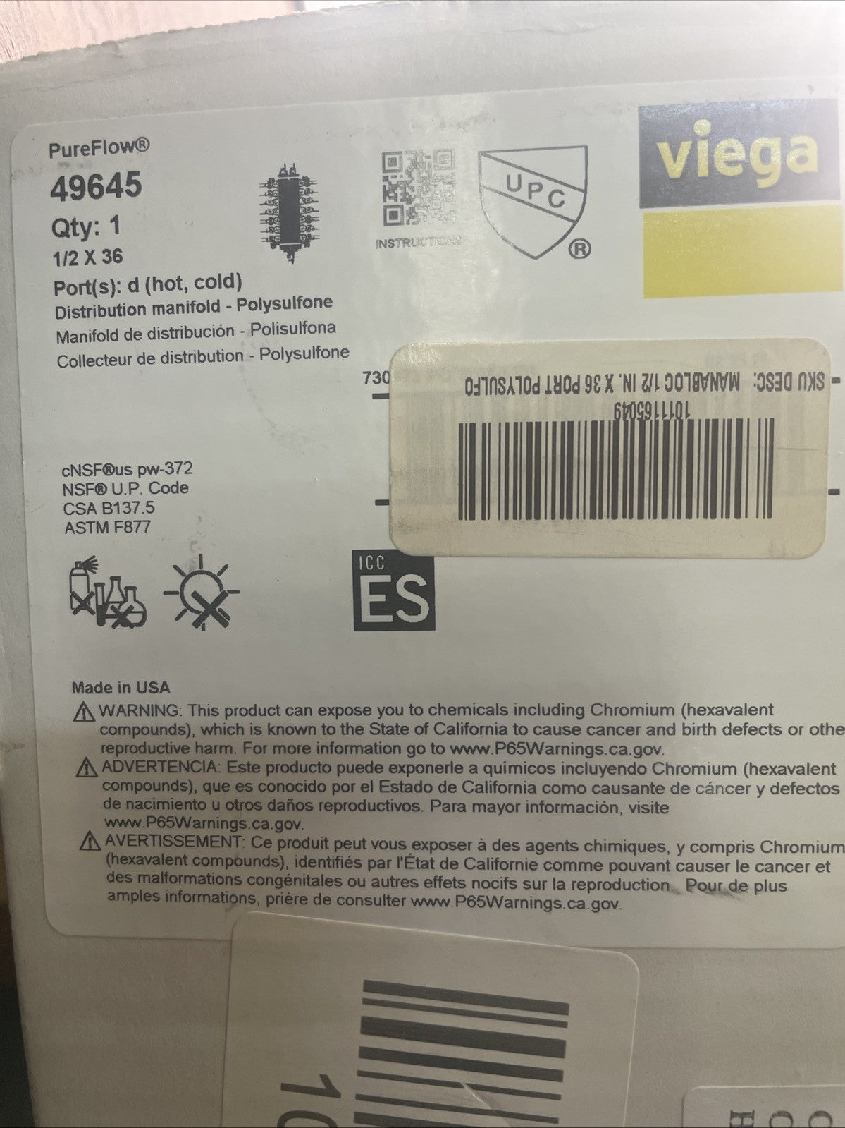 Viega ManaBloc 1/2" x 36 Port Distribution Manifold 49645 - 16 Hot/20 Cold