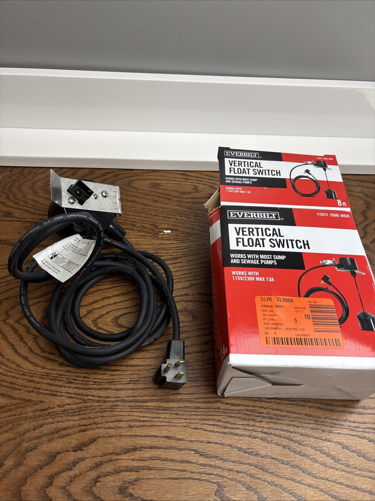 🟥⬜️  EVERBILT EBPBV VERTICAL FLOAT SWITCH 8' FT 115V SUMP PUMPS  Read