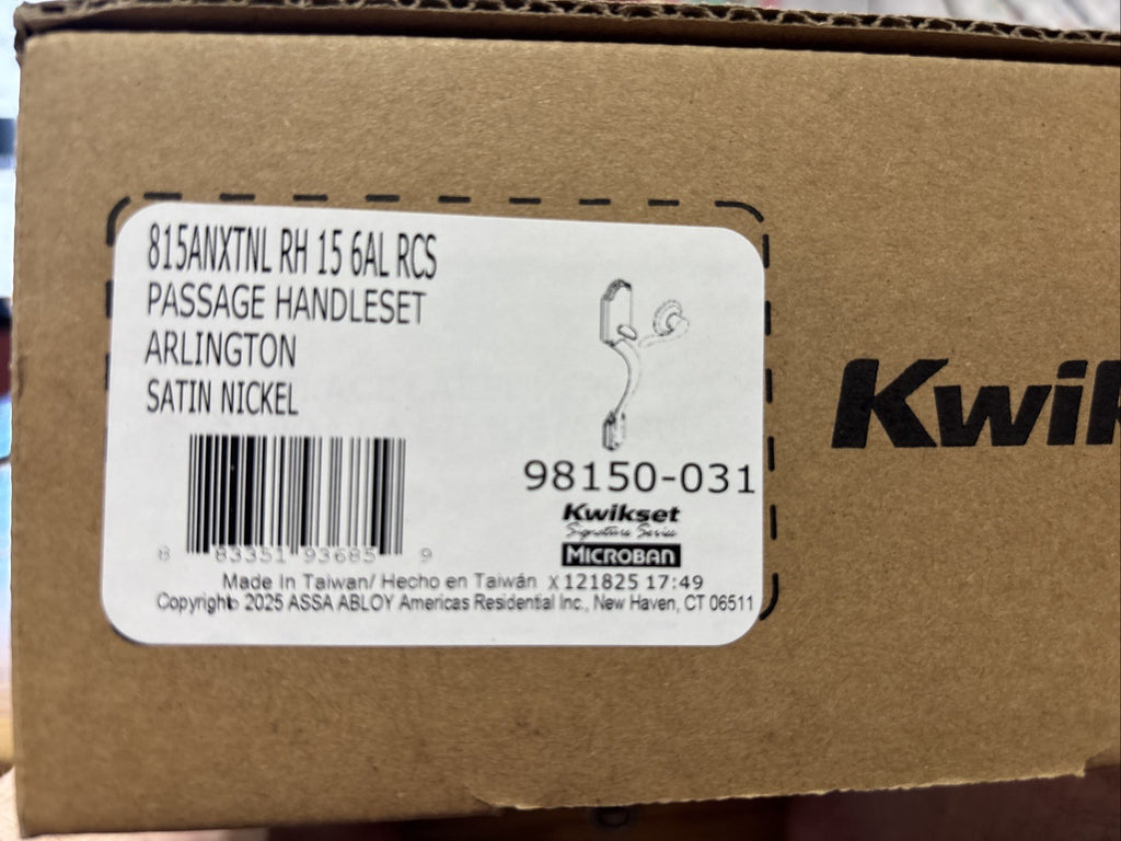 Kwikset 98150 032 Passage Handel Arlington Satin Buckle 815anxtnl RH