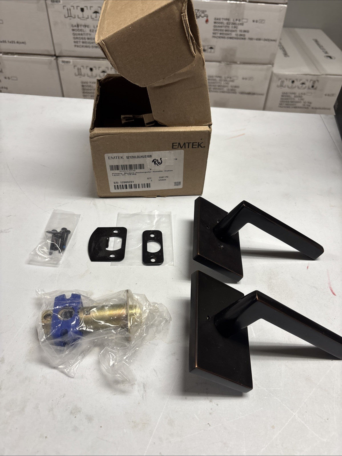 Emtek 8112US10B Modern Rectangular Single Cylinder Keyed Entry Set READ