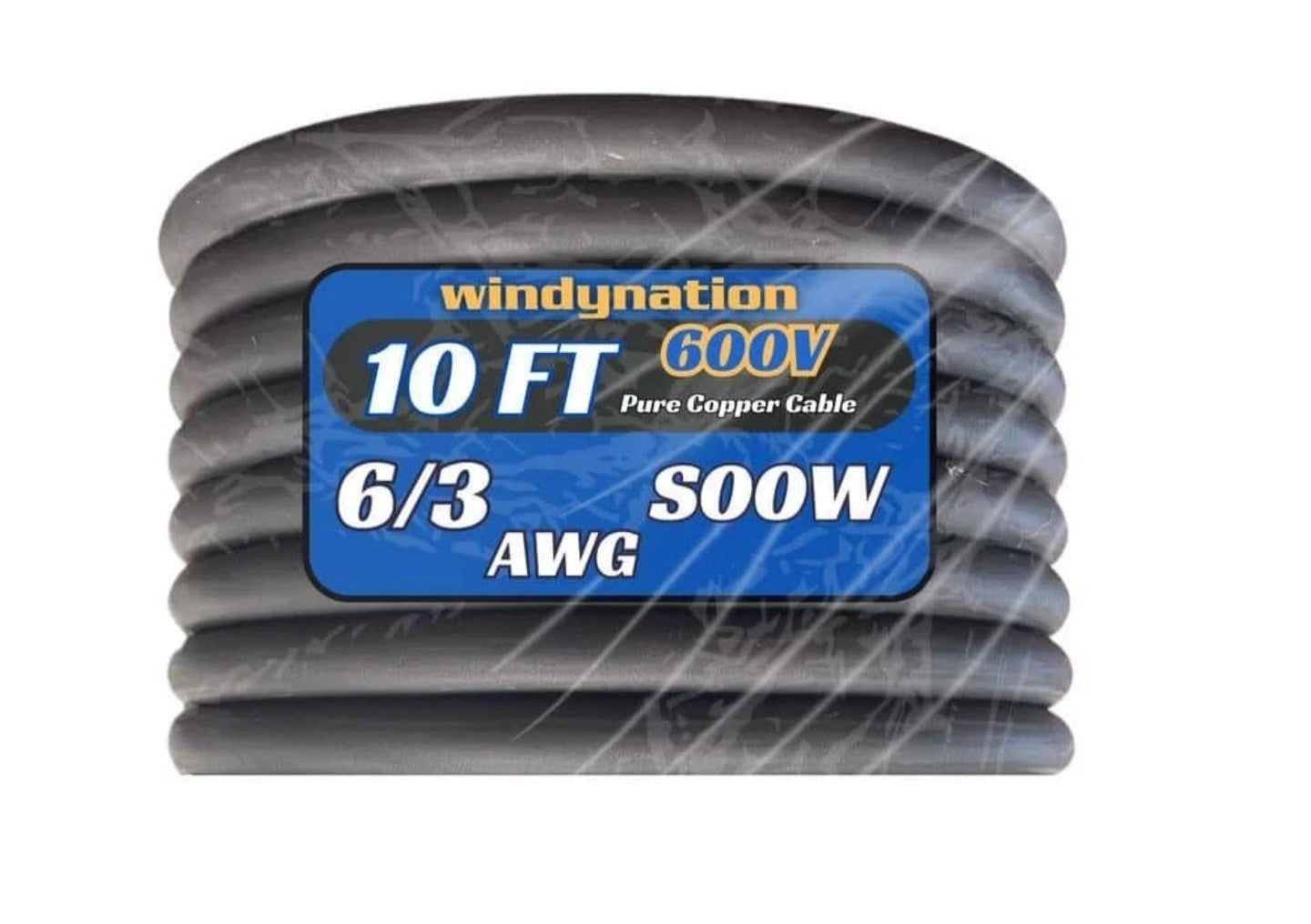 WindyNation 10 ft. 6/3 6 Gauge 3 Conductor 600-Volt Black SOOW Cord