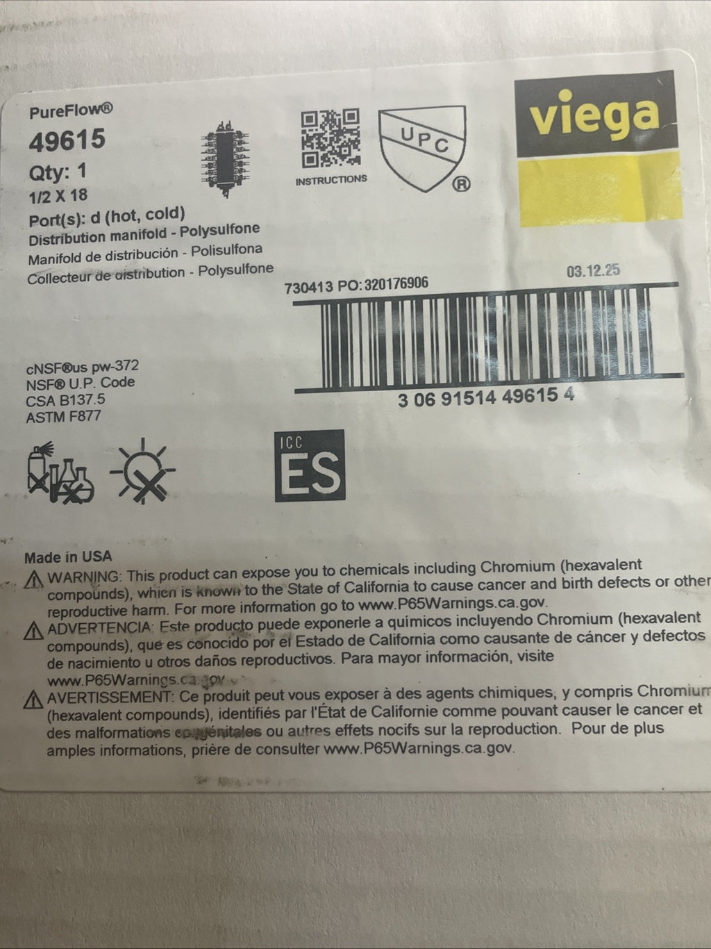 Viega Manabloc 1/2 in x 18 port Distribution Manifold 8 Hot/10 Cold 49615
