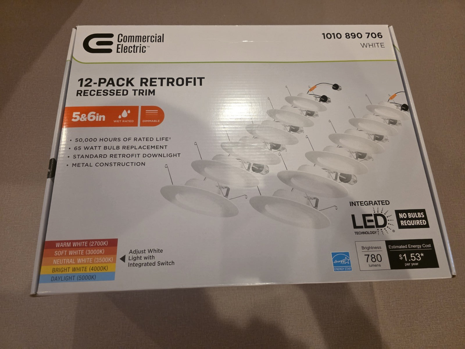 Commercial Electric 5/6 in. Integrated LED Recessed Retrofit Light Trim, 12-Pack