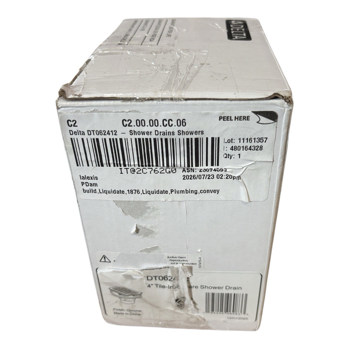 Delta DT062412 4" Square Tile-In Bathroom Shower Drain - Chrome