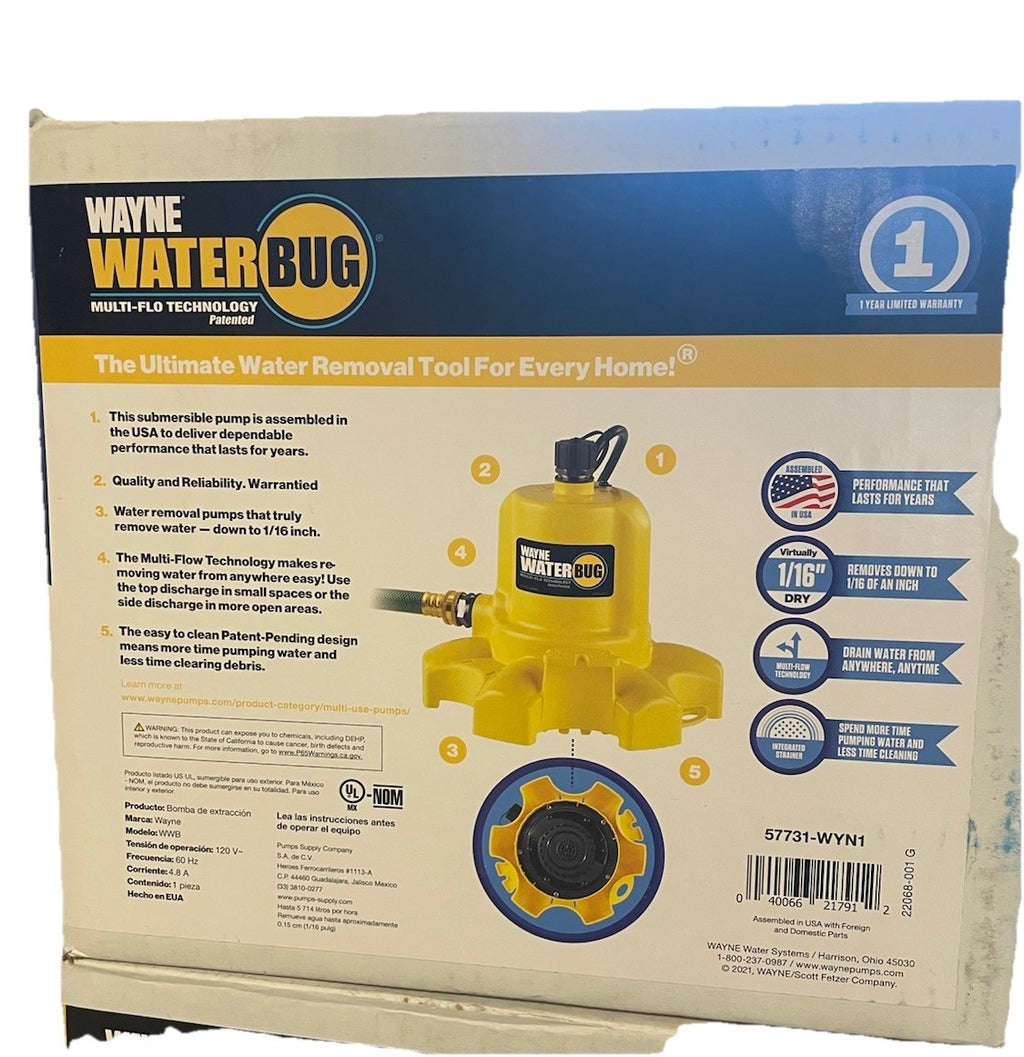 Wayne 1/6 HP WaterBUG Submersible Utility Pump with Multi-Flo Technology
