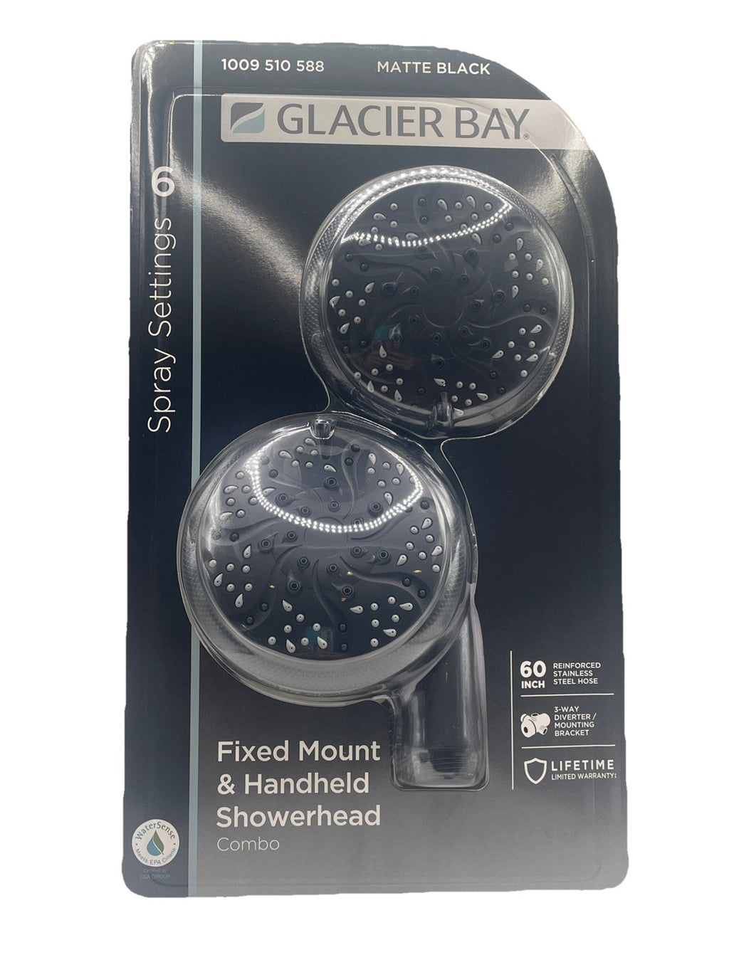 Glacier Bay 4.5 in. Wall Mount Dual Shower Heads w/ 6 Spray Patterns, Black NEW