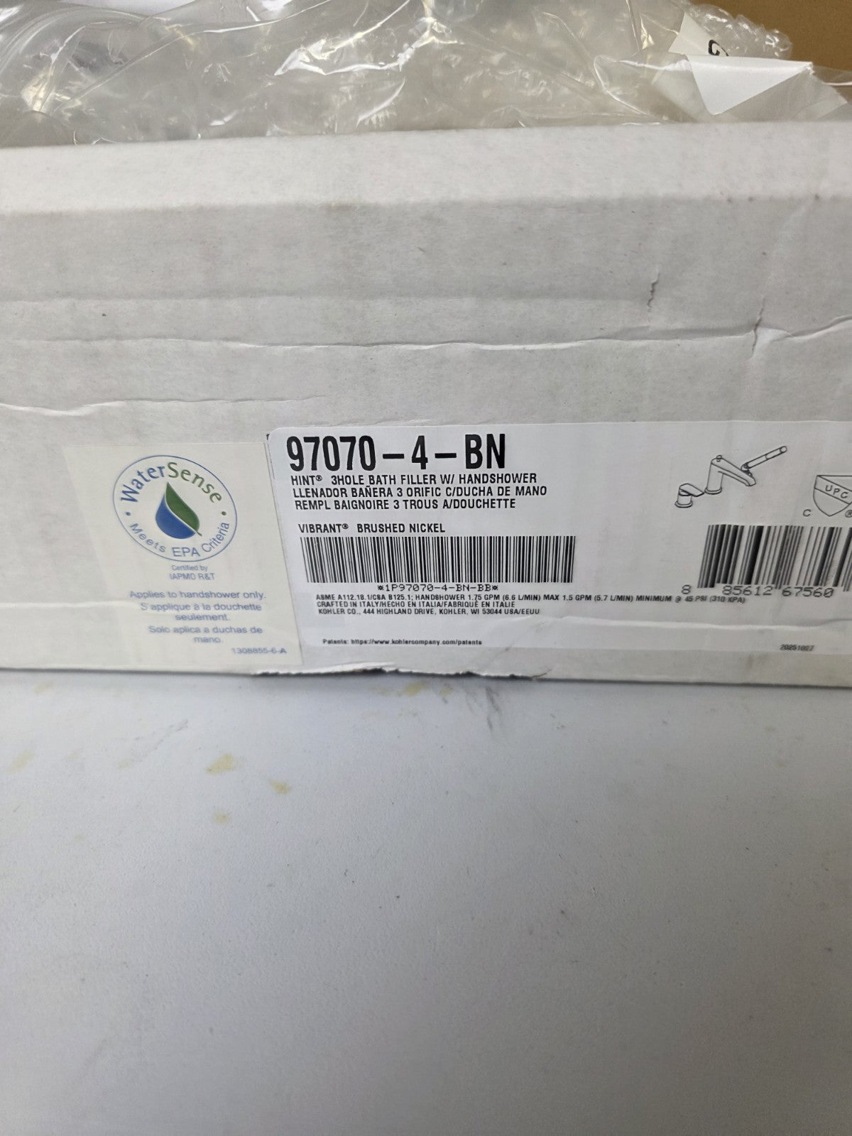 Kohler Taut 3-Hole Bath Filler with Handshower Brushed Nickel 97070 BN Open Box