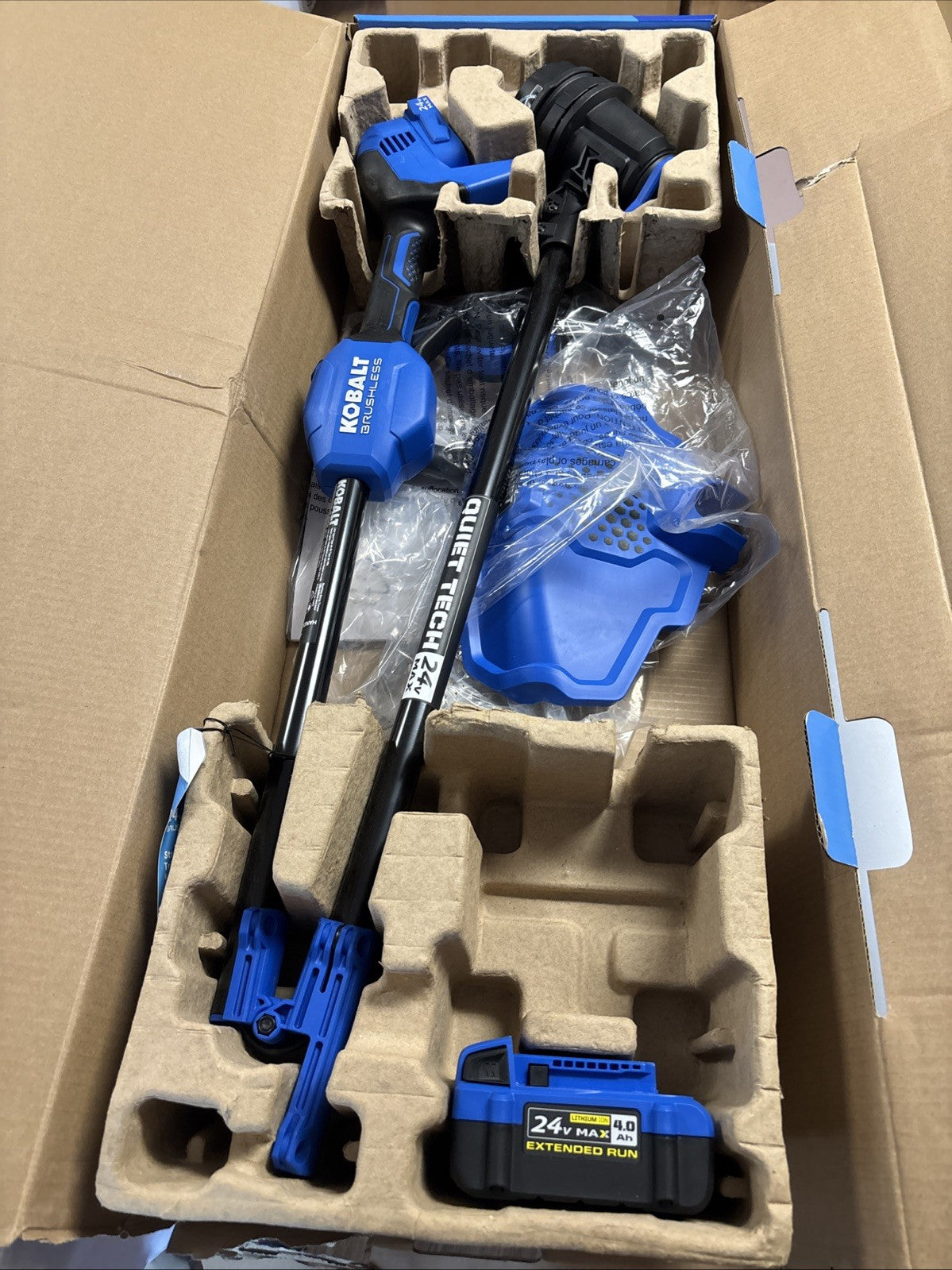 KOBALT QUIET TECH 24V  13 Or 15-in STRING TRIMMER KIT W 4.0 Ah Battery. READ
