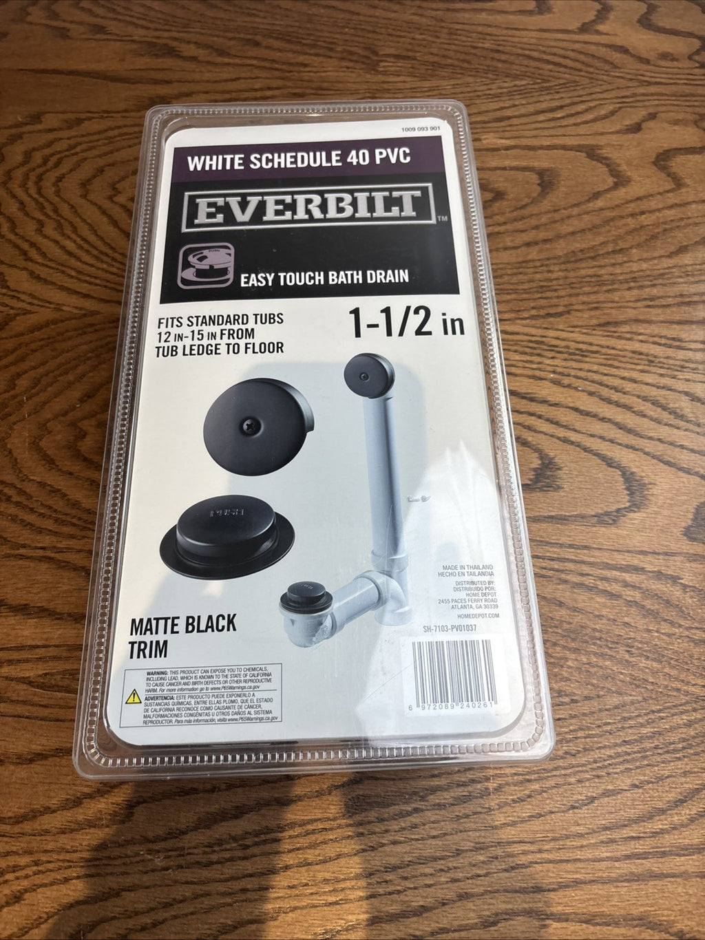 Everbilt Easy Touch 1 1/2 in White PVC Pipe Bath Drain Matte Black