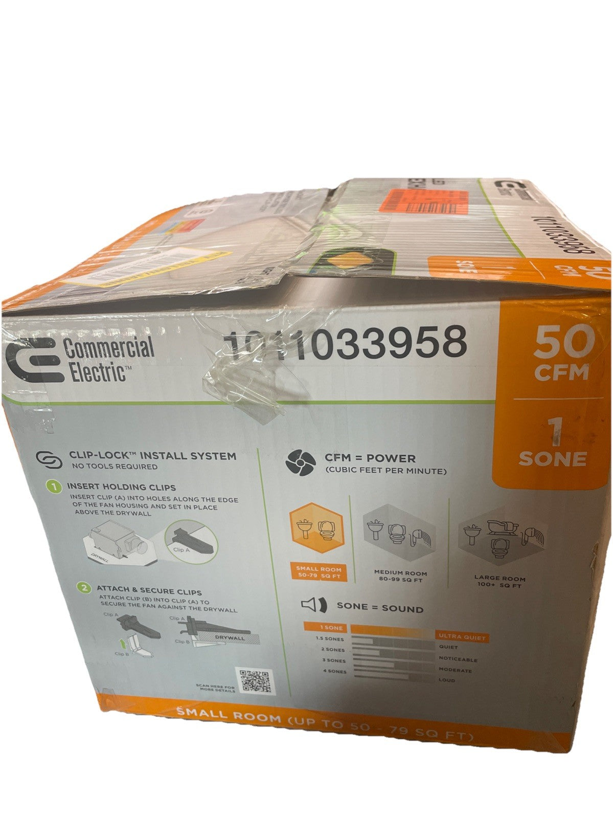 Commercial Electric 50 CFM Bathroom Exhaust Fan LED Light W/ Clip Lock BF1103