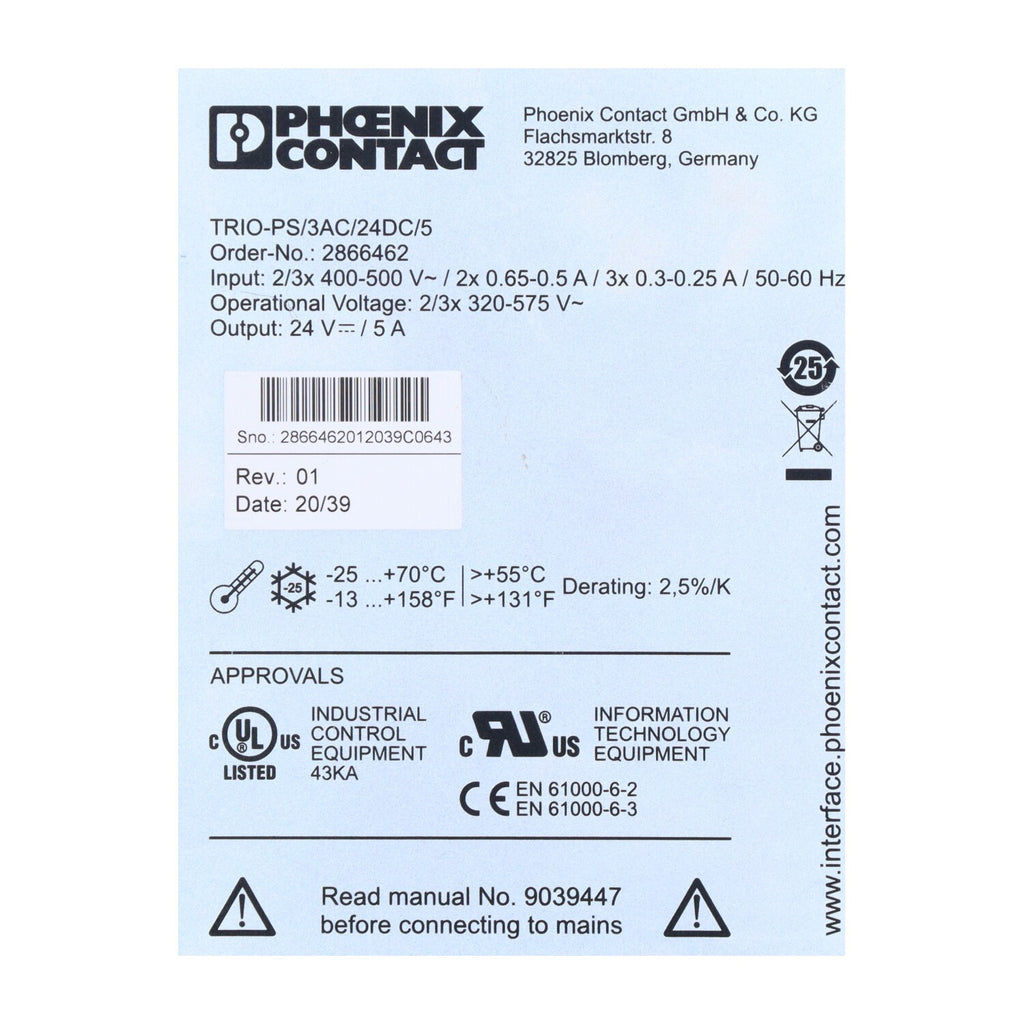 Phoenix Contact 2866462 New NMP - Switching Power Supply - 3 Phase