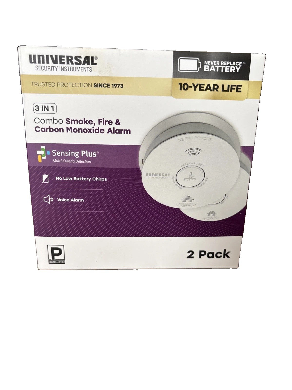 Combo Smoke Fire and Carbon Monoxide Alarm 2 Pack Battery Operated