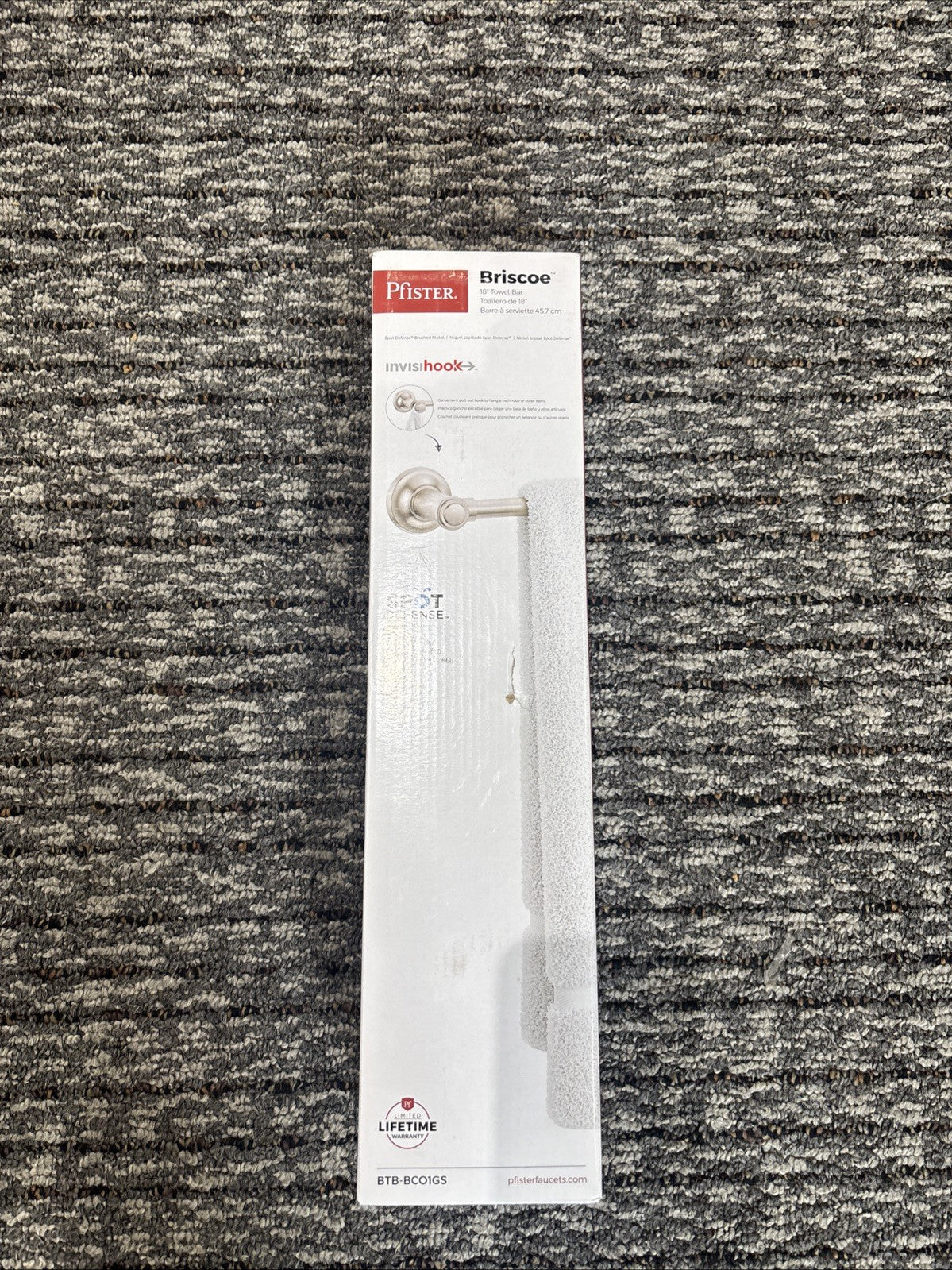 Pfister Briscoe 18" Wall Mounted Single Towel Bar in Spot Defense Brushed Nickel