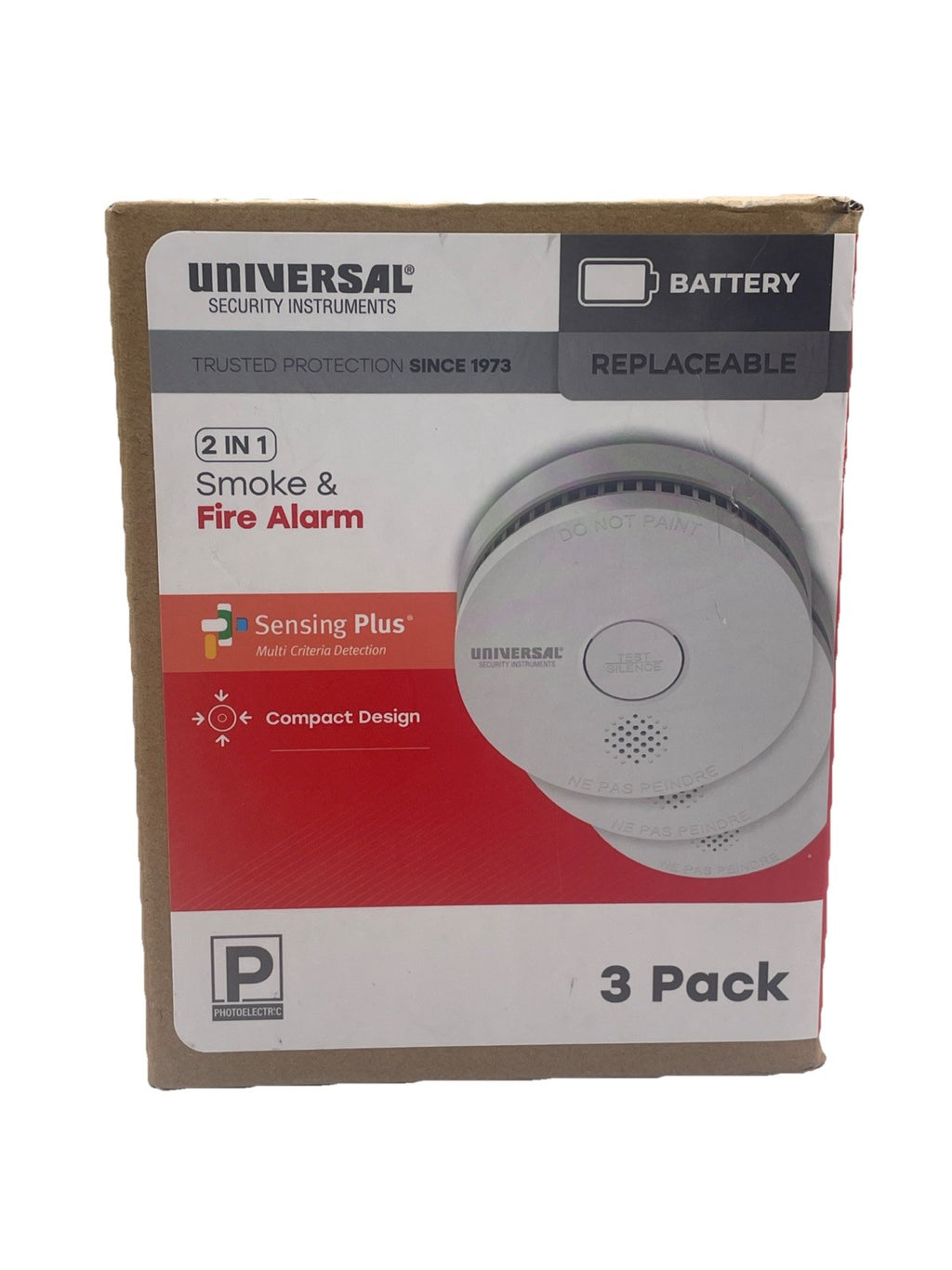 Universal Security Instruments 2-in-1 Smoke & Fire Alarm 3-Pack 10-Year Battery