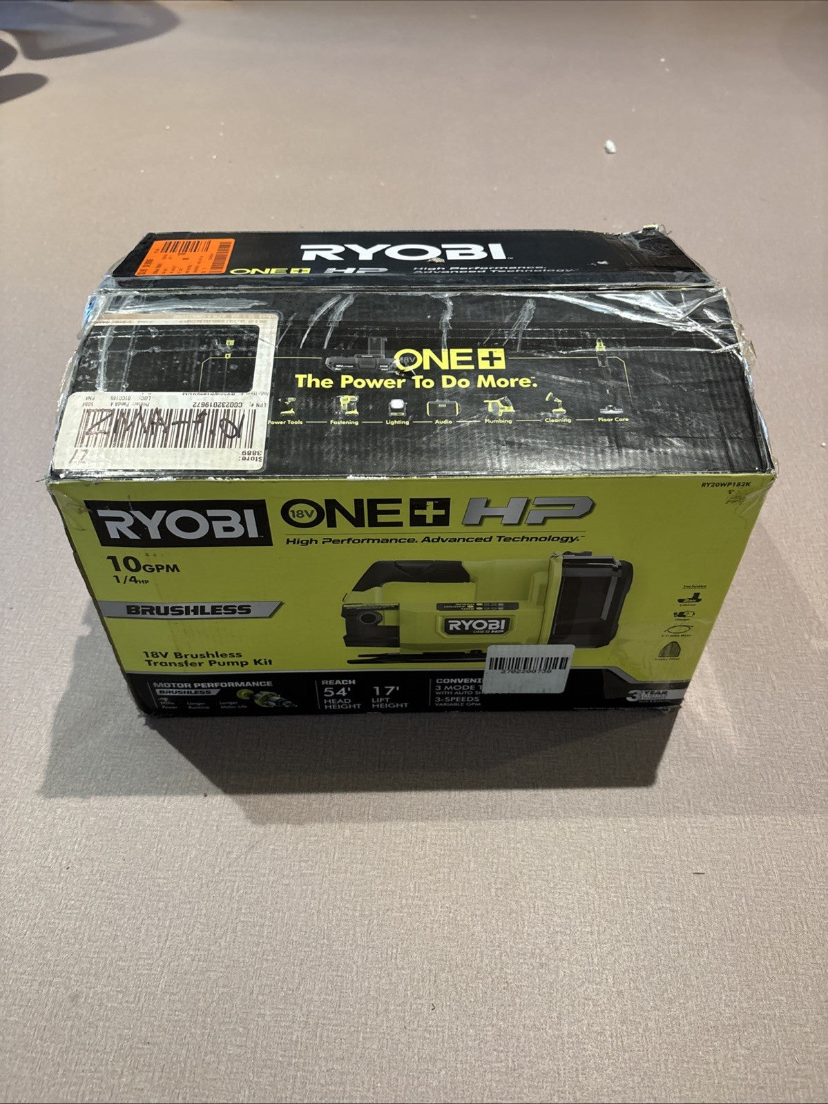 RYOBI ONE+RY20WP182K 18V 1/4hp Cordless Transfer Pumpw/2.0Ah Battery&Charger