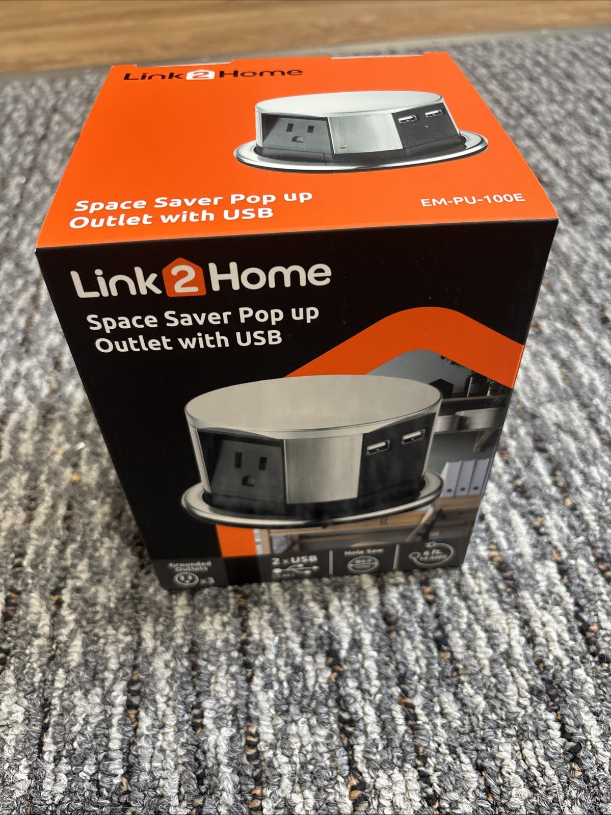 Link2Home Space Saver Pop Up-Outlet, 3 Power Outlets 15 Amp, 2 USB Ports 2.4 Amp