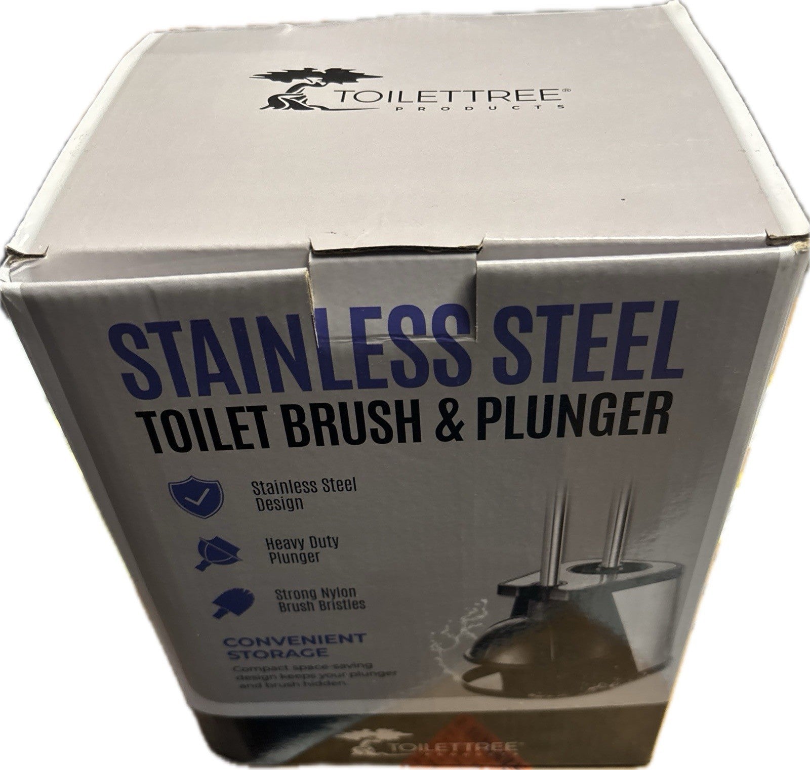 Stainless Steel Bathroom Cleaning Toilet Bowl Brush and Plunger Combo Set Black