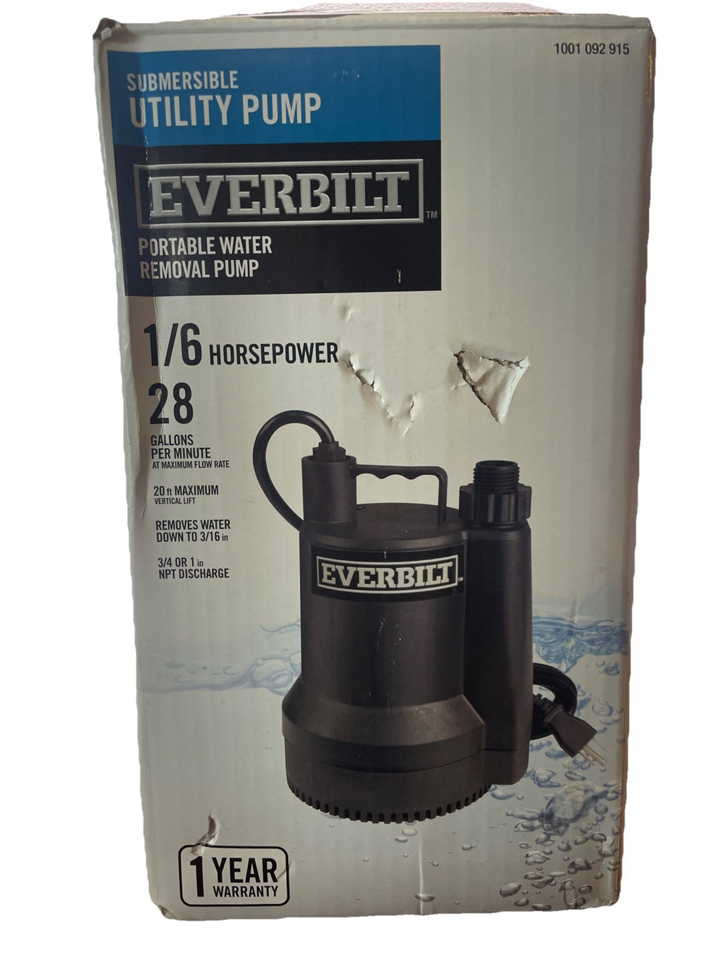 Everbilt  1/6 HP Utility Sump Pump 1680 GPH Plastic Submersible SUP54-HD