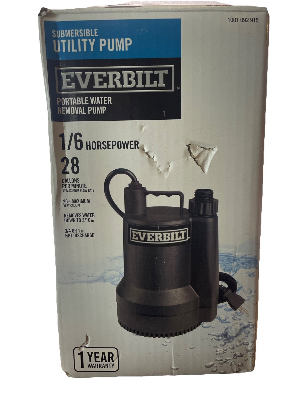 Everbilt  1/6 HP Utility Sump Pump 1680 GPH Plastic Submersible SUP54-HD
