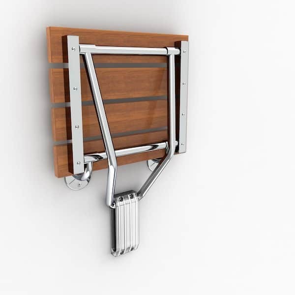 Dreamline Wood Folding Shower Seat 12" x 15" Natural Teak in Chrome (SHST-01-TK)