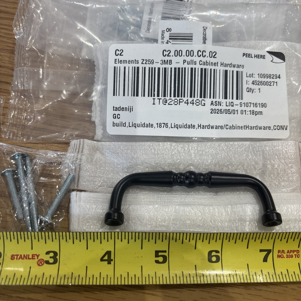 Lot Of 7x Elements Pull Cabinet Handle  3 Inch Black With Screws New.