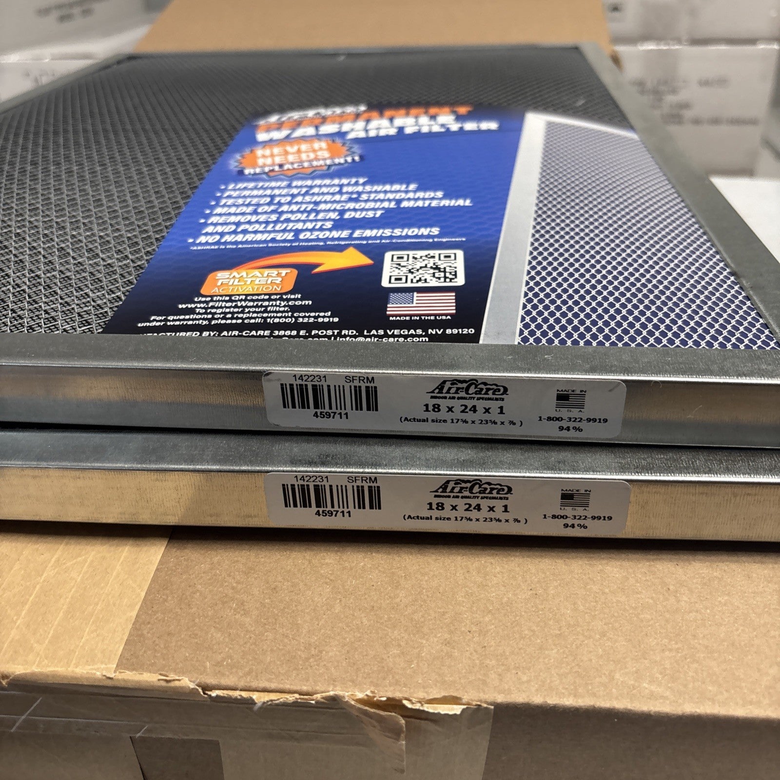 (QTY 2) Air Care 18 x 24x 1 in. Size Permanent Washable Air Filter 422262