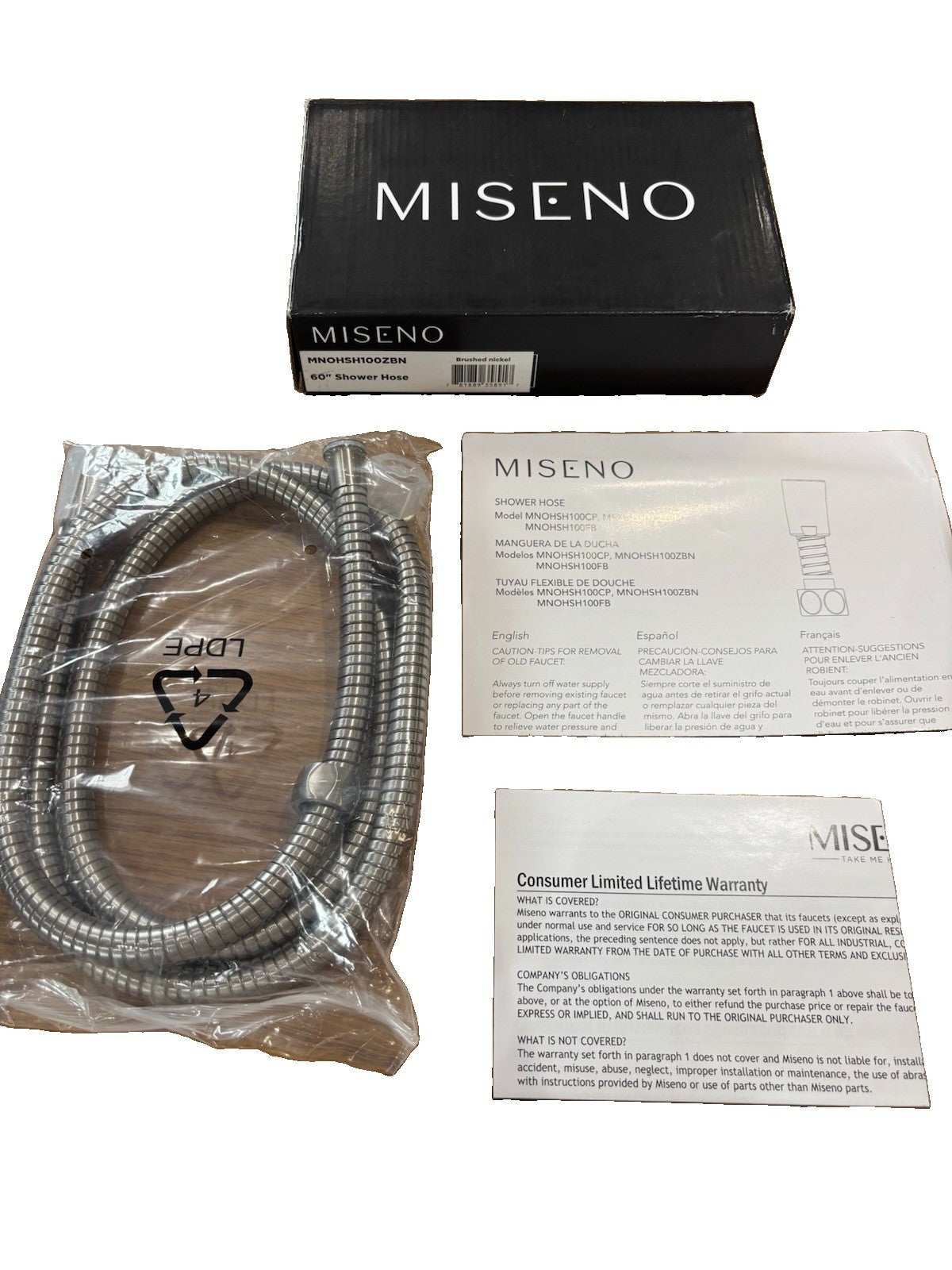 Miseno MMNOHSH100ZBN 60" Hand Shower Hose 1/2" Connections - Brushed Nickel