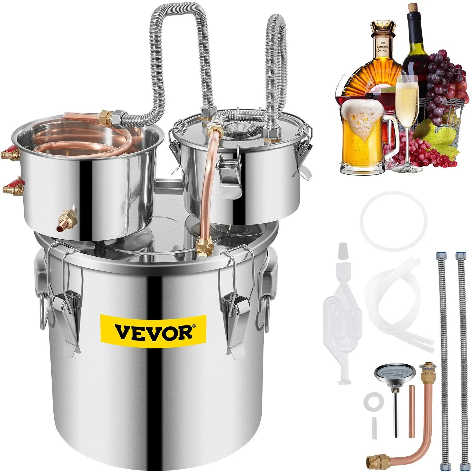 VEVOR Alcohol Still 5 Gallon Stainless Steel Alcohol Distiller with Copper Tub
