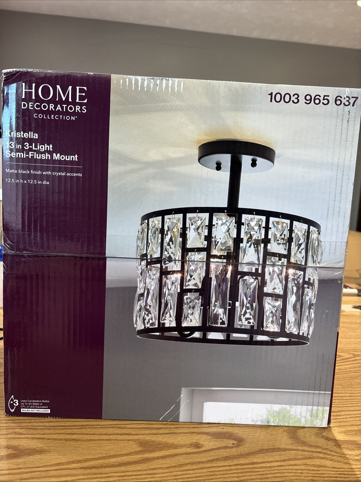 Home Decorators Kristella 3 Light Matte Black 1003965637 13 Inch