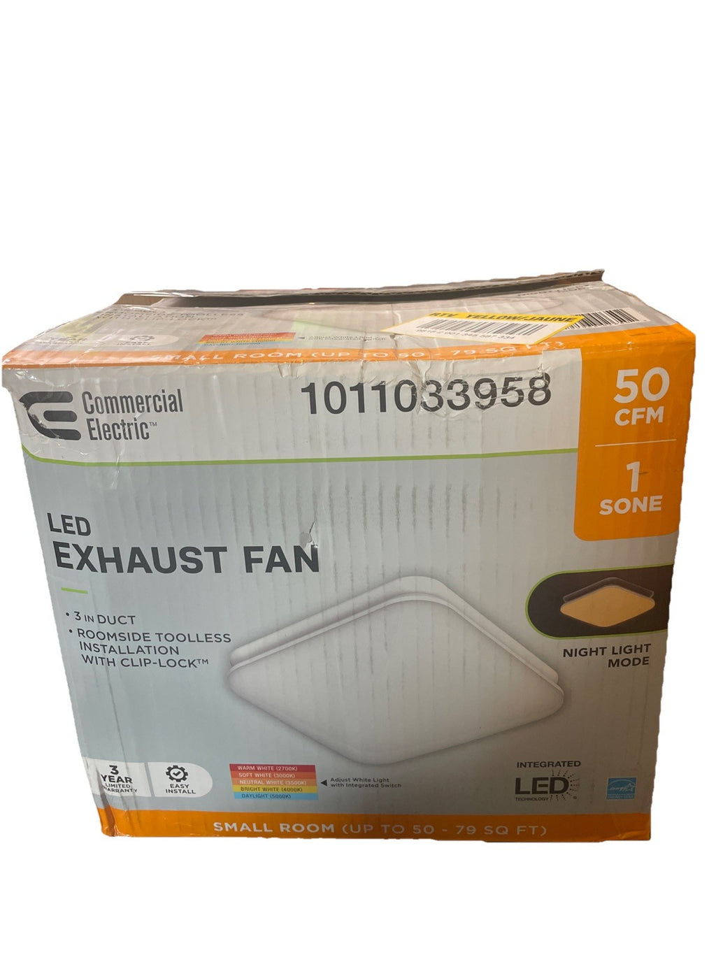 Commercial Electric 50 CFM Bathroom Exhaust Fan LED Light W/ Clip Lock BF1103
