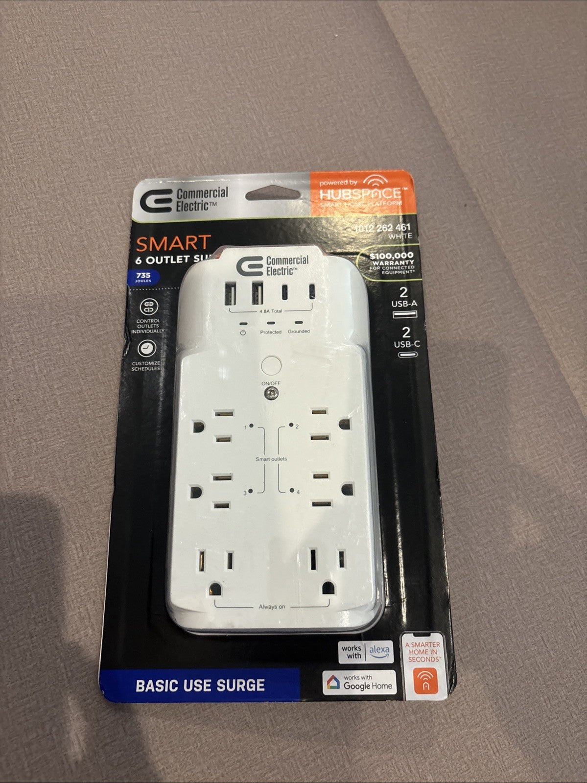 Commercial Electric 6-Outlet Smart Surge Protector White with 4-USB Ports LA-12A