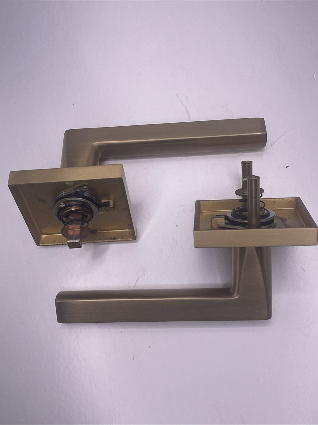 EMTEK 5110HLORHUS4 Square Rosette Passage Set Helios Satin Brass Handle Lever