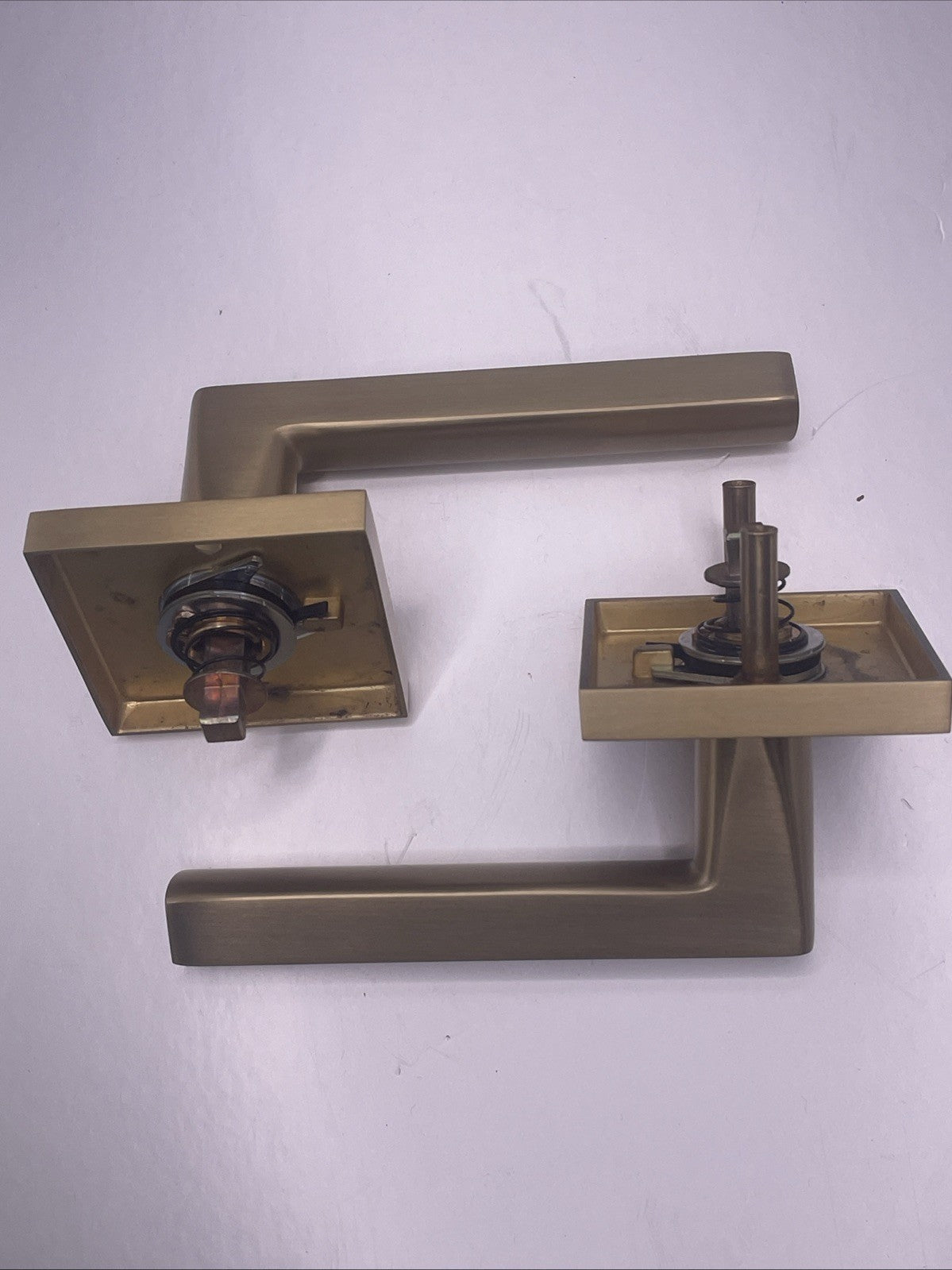 EMTEK 5110HLORHUS4 Square Rosette Passage Set Helios Satin Brass Handle Lever