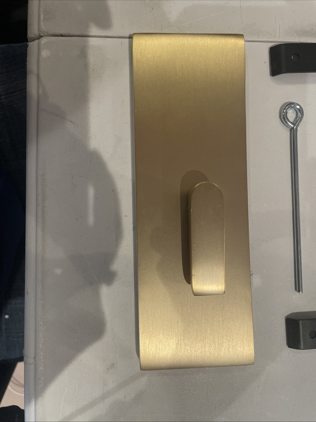 Emtek 222201US19 Modern Rectangular Barn Door Privacy Lock - Strike Satin Brass