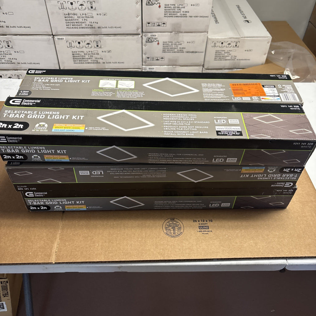 LOT OF 4 Commercial Electric T Bar Grid Light Kit CCT and Lumen LED