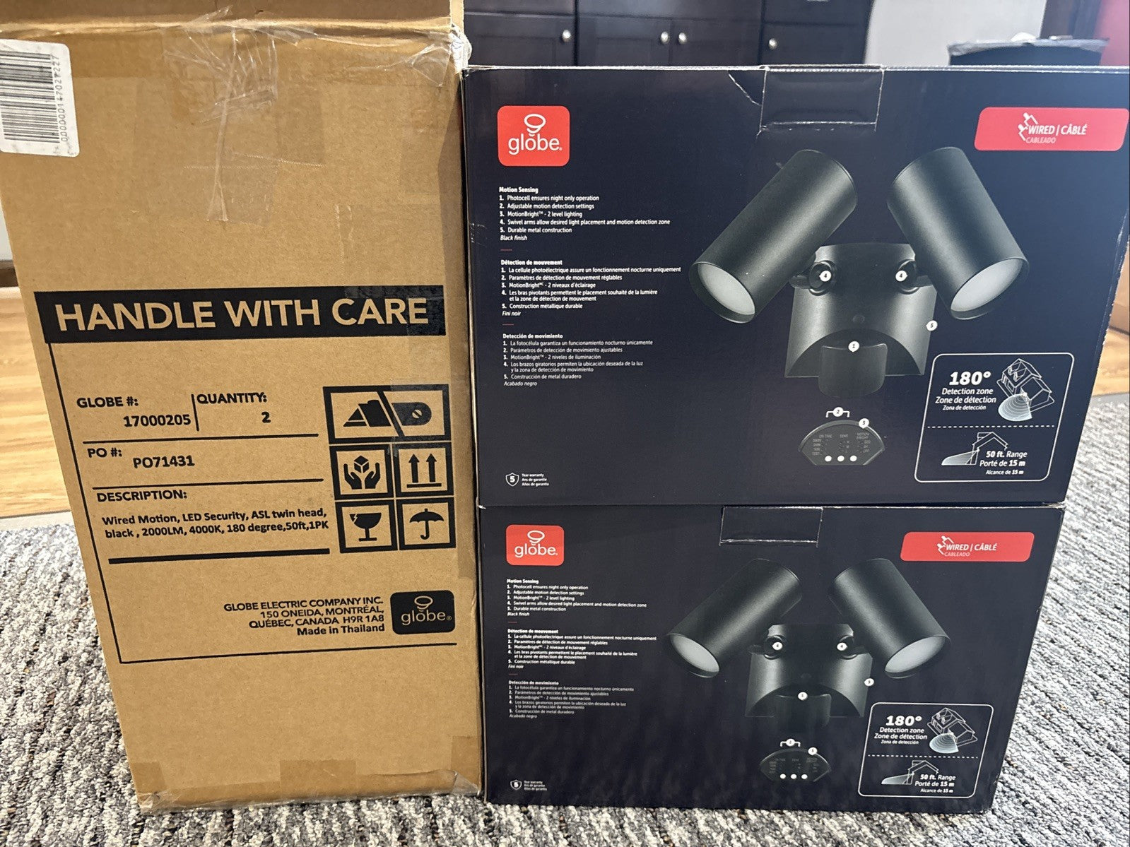 Globe Electric Hardwired LED Black 2 -Head Dusk-to-Dawn Flood Light 2 Pack